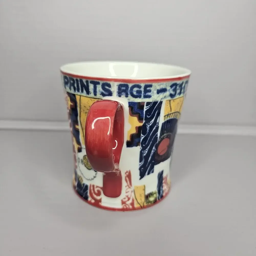 Anthropologie Coffee Tea Cup Mug Veritable Wax Block Prints Red C4